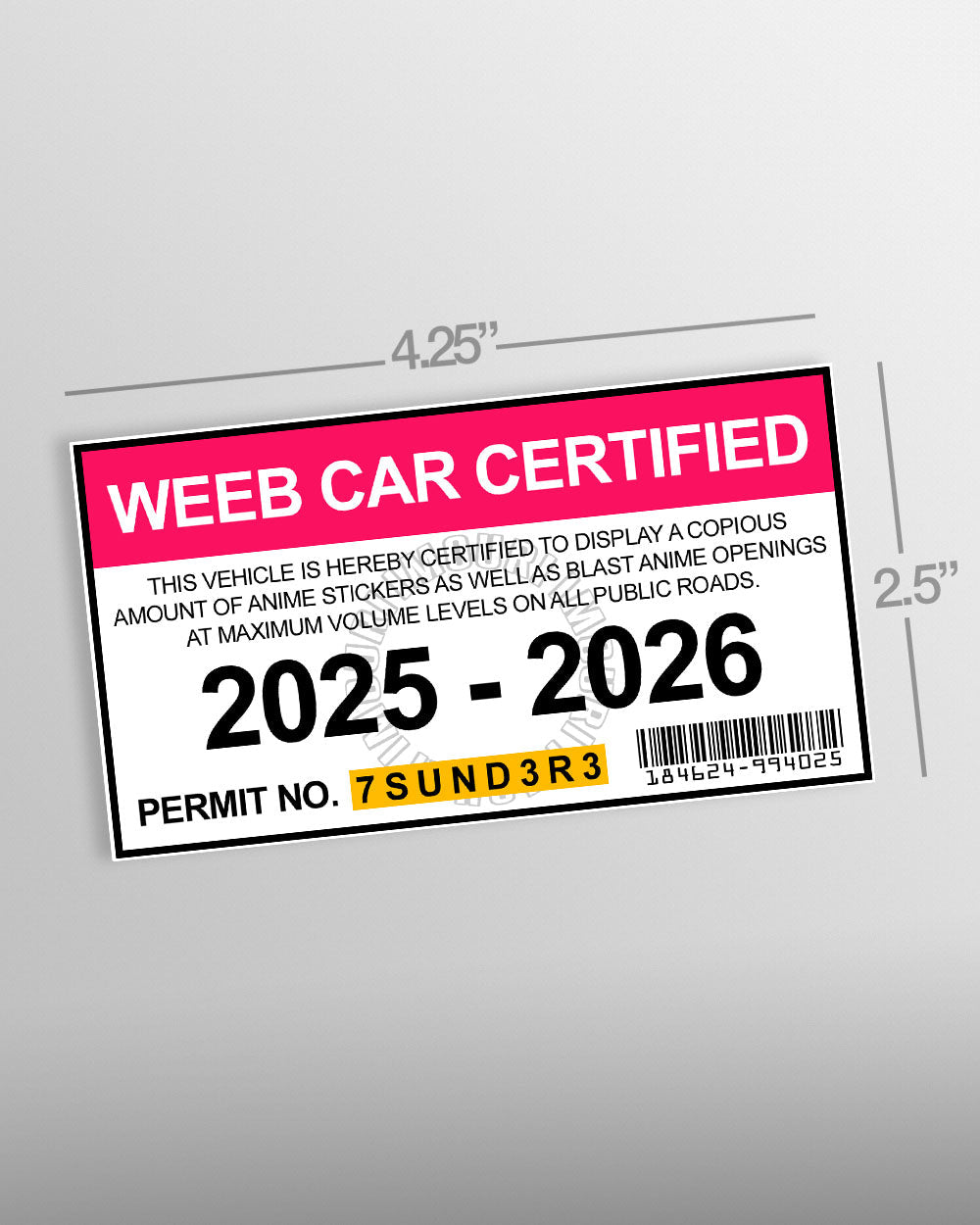 Weeb Car Certified Window Sticker